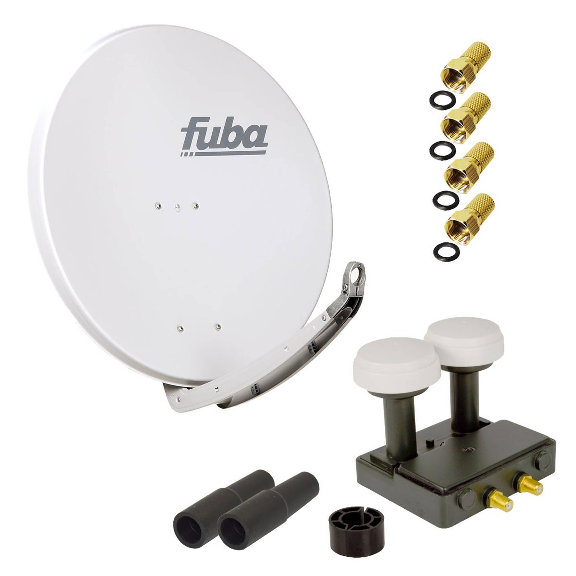 FUBA 2 Teilnehmer Astra Hotbird Digital SAT Anlage DAA 850 G ALU Grau PremiumX Twin Monoblock LNB 4x F-Stecker 2x Tülle