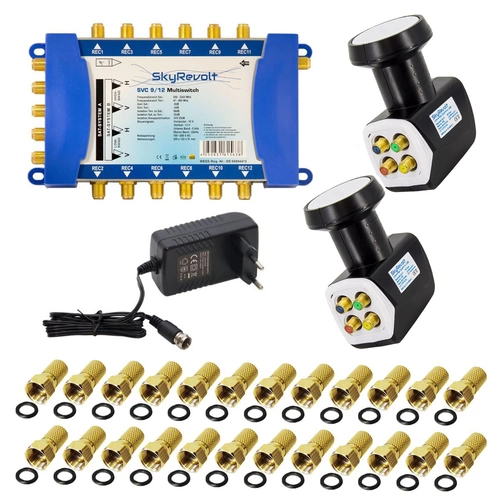 SkyRevolt Multischalter 9/12 Set 2x Quattro LNB 24x F-Stecker 2 SAT für 12 Anschlüsse Satverteiler Digital HDTV FullHD 4K UHD 8K SkyRevolt Multischalter 9/12 Set 2x Quattro LNB 24x F-Stecker 2 SAT für 12 Anschlüsse Satverteiler Digital HDTV FullHD 4K UHD 8K