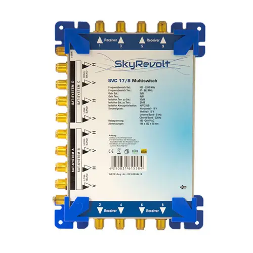 SkyRevolt Multischalter 17/8 Set 4x Quattro LNB 40x F-Stecker 4 SAT für 8 Anschlüsse Satverteiler Digital HDTV FullHD 4K UHD 8K SkyRevolt Multischalter 17/8 Set 4x Quattro LNB 40x F-Stecker 4 SAT für 8 Anschlüsse Satverteiler Digital HDTV FullHD 4K UHD 8K