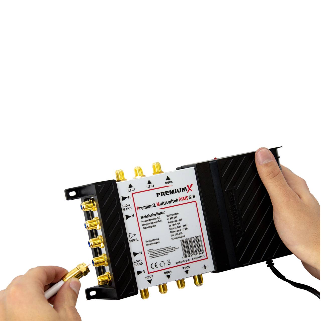 PremiumX Multischalter 5/6 Switch Verteiler 6 Teilnehmer Multiswitch SkyRevolt Quattro LNB 20x F-Stecker