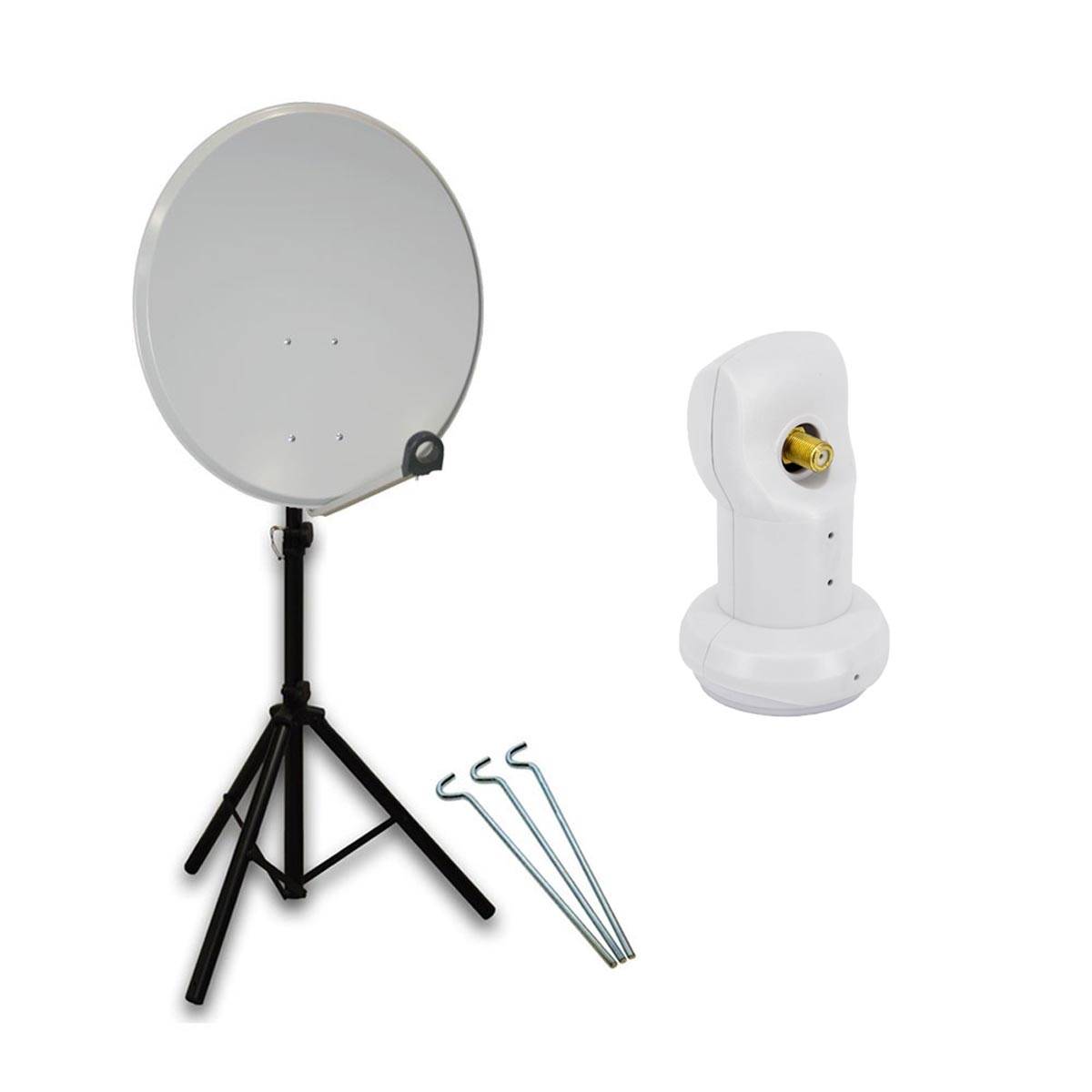 PremiumX mobile Camping Satelliten-Komplettanlage 60cm Antenne SAT Single LNB 4K Ständer Dreibein-Stativ inkl. Stahl-Heringe