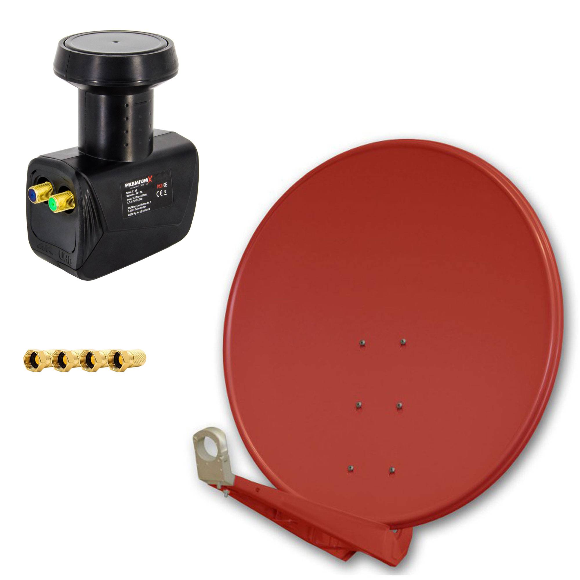 PremiumX DELUXE100 SAT Anlage 100cm Alu Rot Twin LNB 2 Teilnehmer Sky Full HD 3D TV Set