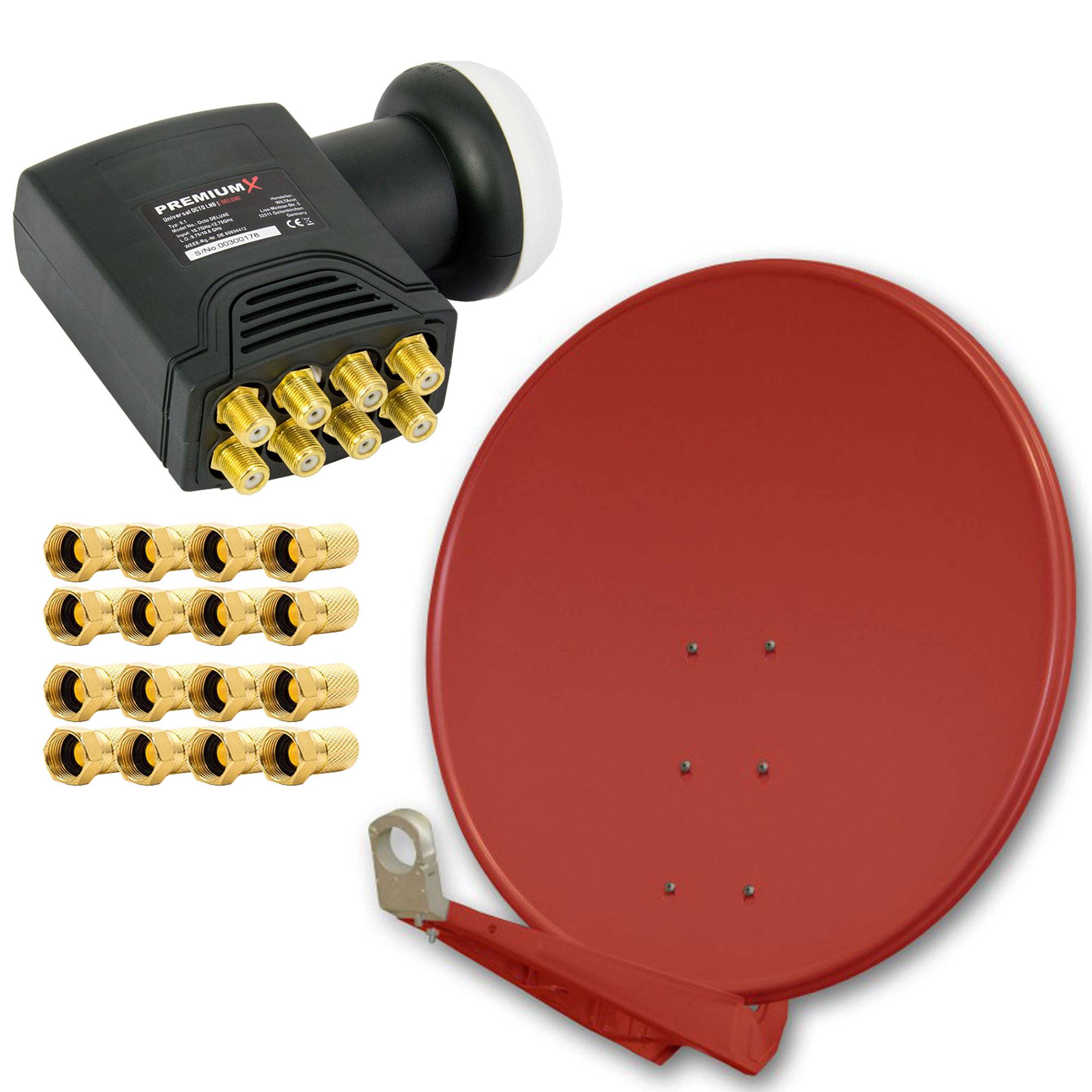 PremiumX DELUXE100 Satellitenantenne 100 cm Aluminium in Ziegelrot Offset Antenne HDTV 3D 4K DELUXE Octo LNB Sat