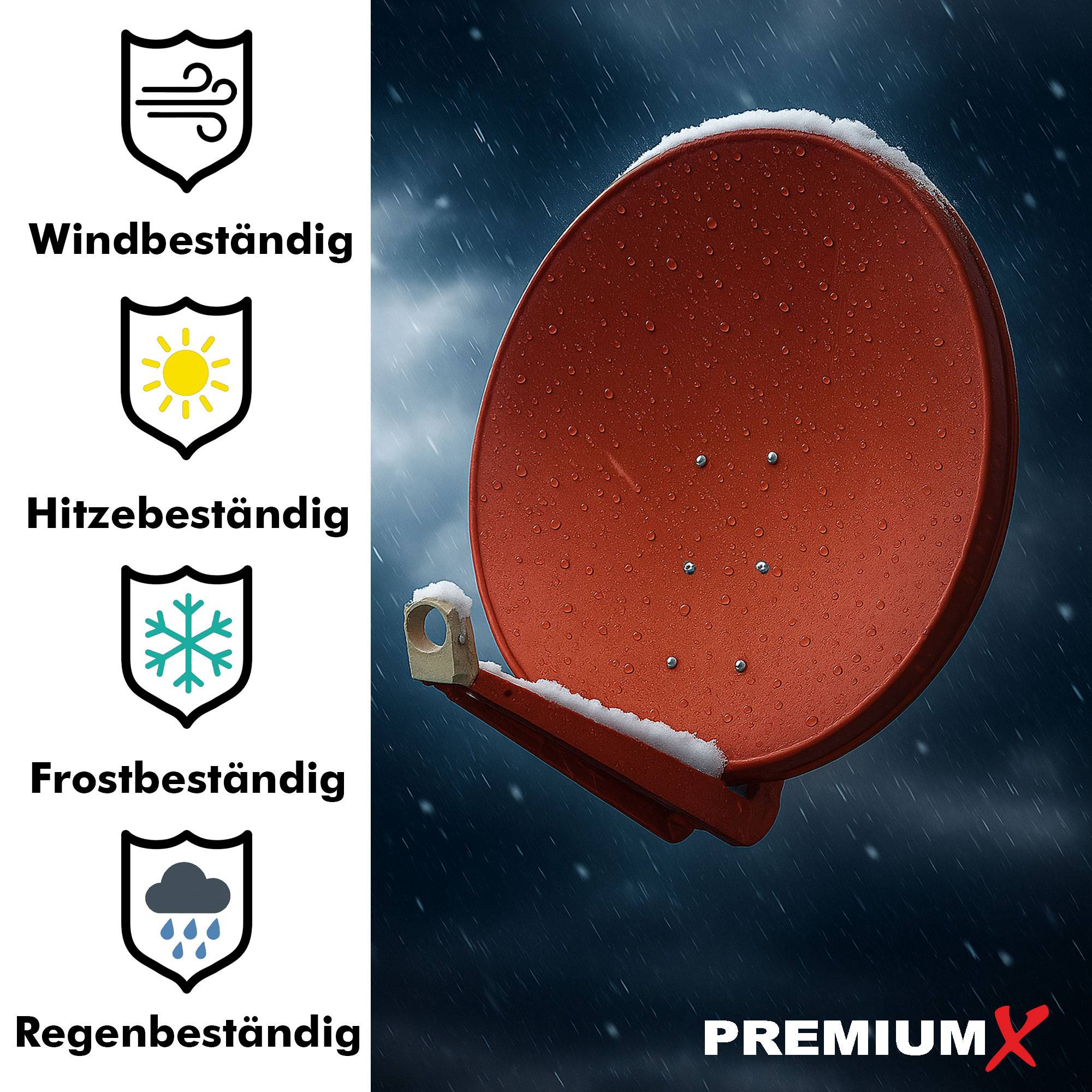 PremiumX DELUXE100 Satellitenschüssel 100 cm Sat Schüssel aus Aluminium in Ziegelrot Offset Satelliten Antenne FullHD 3D 4K Ultra HD