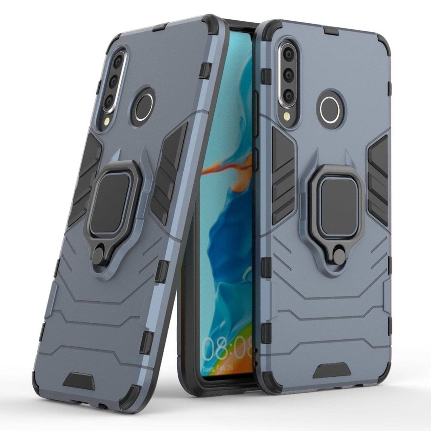 Ring Armor Kickstand Schutzhülle Bumper kompatibel mit Xiaomi Redmi Note 9 Silikon Hard Case Hülle Zubehör Blau