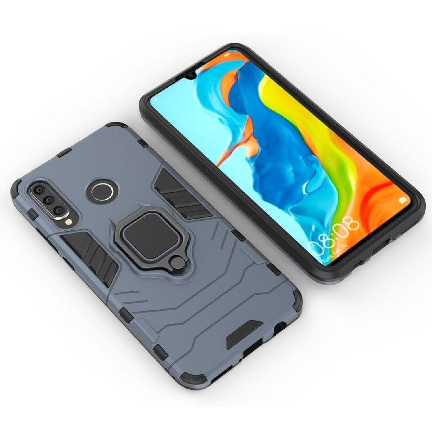 Ring Armor Kickstand Schutzhülle Bumper kompatibel mit Xiaomi Redmi Note 9 Silikon Hard Case Hülle Zubehör Blau