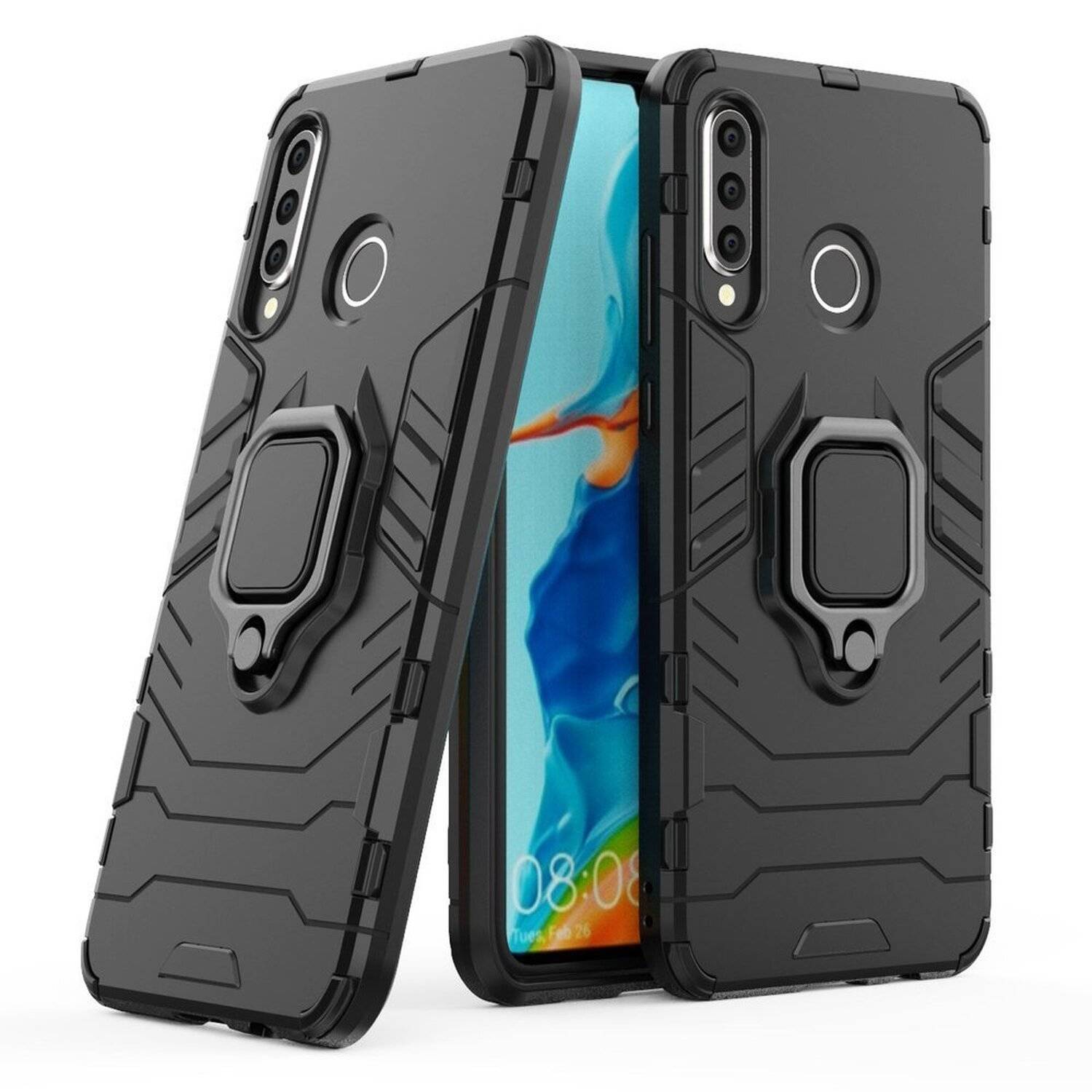 Ring Armor Kickstand Schutzhülle Bumper kompatibel mit Xiaomi Redmi Note 10X 4G Silikon Hard Case Hülle Zubehör Schwarz