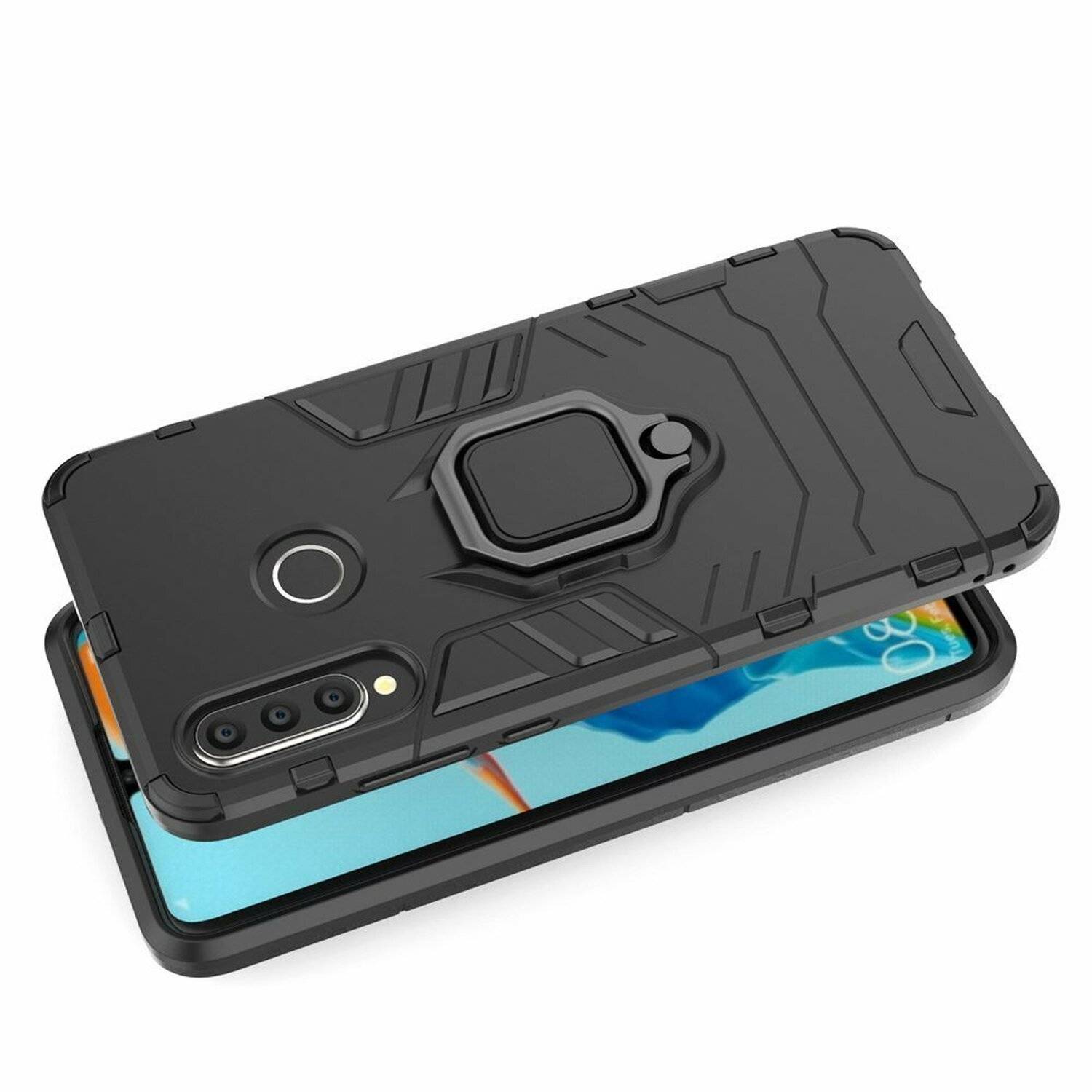 Ring Armor Kickstand Schutzhülle Bumper kompatibel mit Xiaomi Redmi Note 10X 4G Silikon Hard Case Hülle Zubehör Schwarz