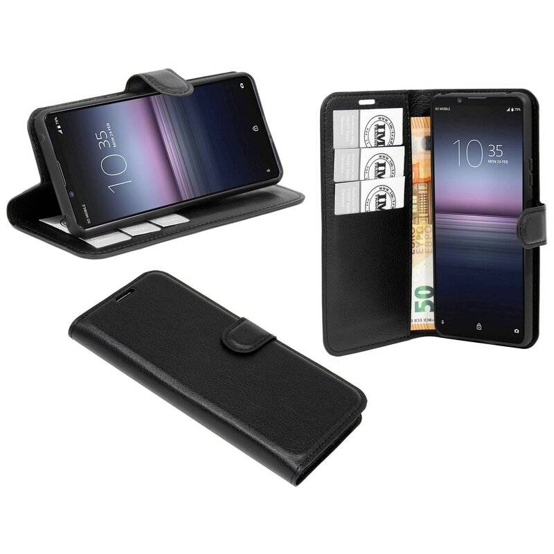 Buch Tasche "Fancy" Sony Xperia 1 II Handy Hülle Etui Brieftasche Schutzhülle mit Standfunktion, Kartenfach Schwarz