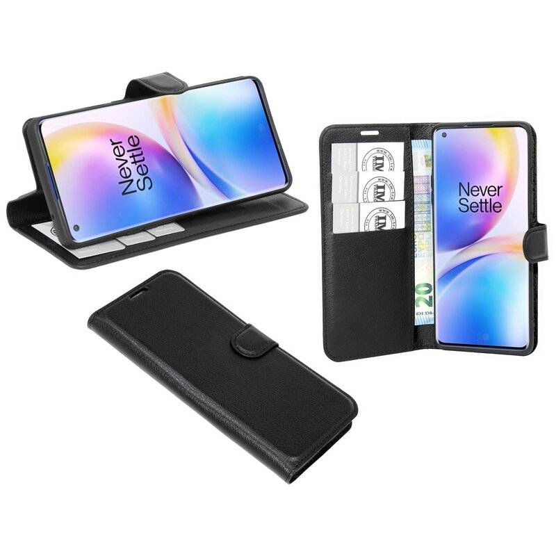 Buch Tasche "Fancy" OnePlus 8 Pro Handy Hülle Etui Brieftasche Schutzhülle mit Standfunktion, Kartenfach Schwarz