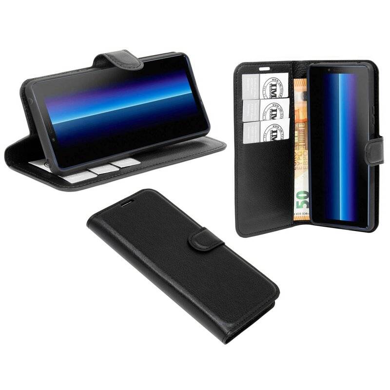 Buch Tasche "Fancy" Sony Xperia 10 II (2020) Handy Hülle Brieftasche Schutzhülle mit Standfunktion, Kartenfach Schwarz