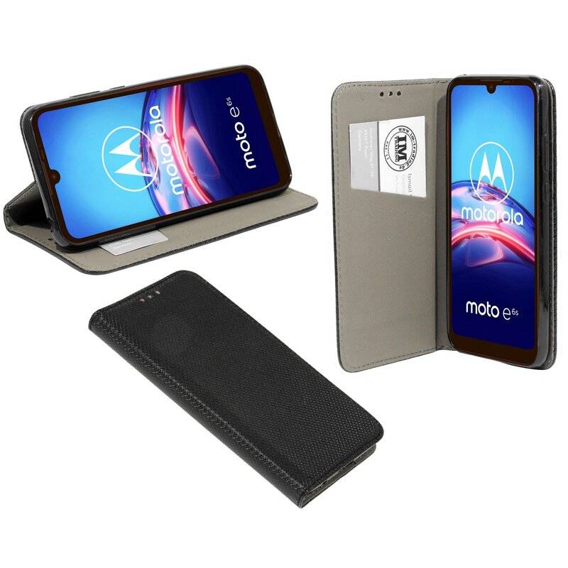 Buch Tasche "Fancy" MOTOROLA MOTO E6s Handy Hülle Etui Brieftasche Schutzhülle mit Standfunktion, Kartenfach Schwarz