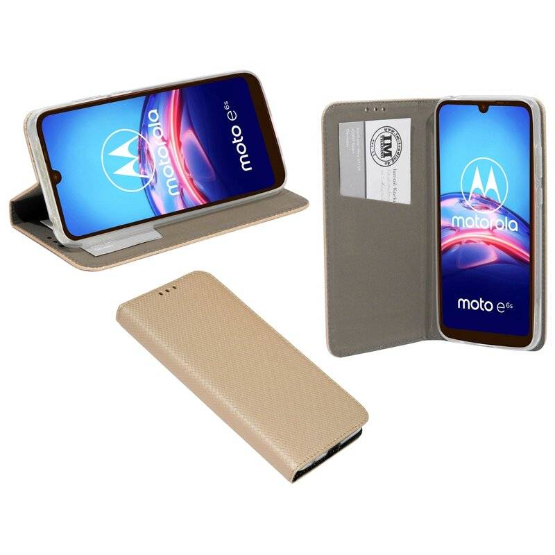 Buch Tasche "Fancy" MOTOROLA MOTO E6s Handy Hülle Etui Brieftasche Schutzhülle mit Standfunktion, Kartenfach Gold