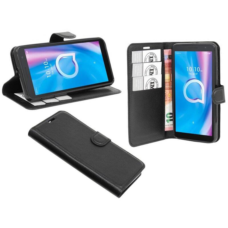 Buch Tasche "Fancy" Alcatel 1B ( 2020 ) Handy Hülle Etui Brieftasche Schutzhülle mit Standfunktion, Kartenfach Schwarz