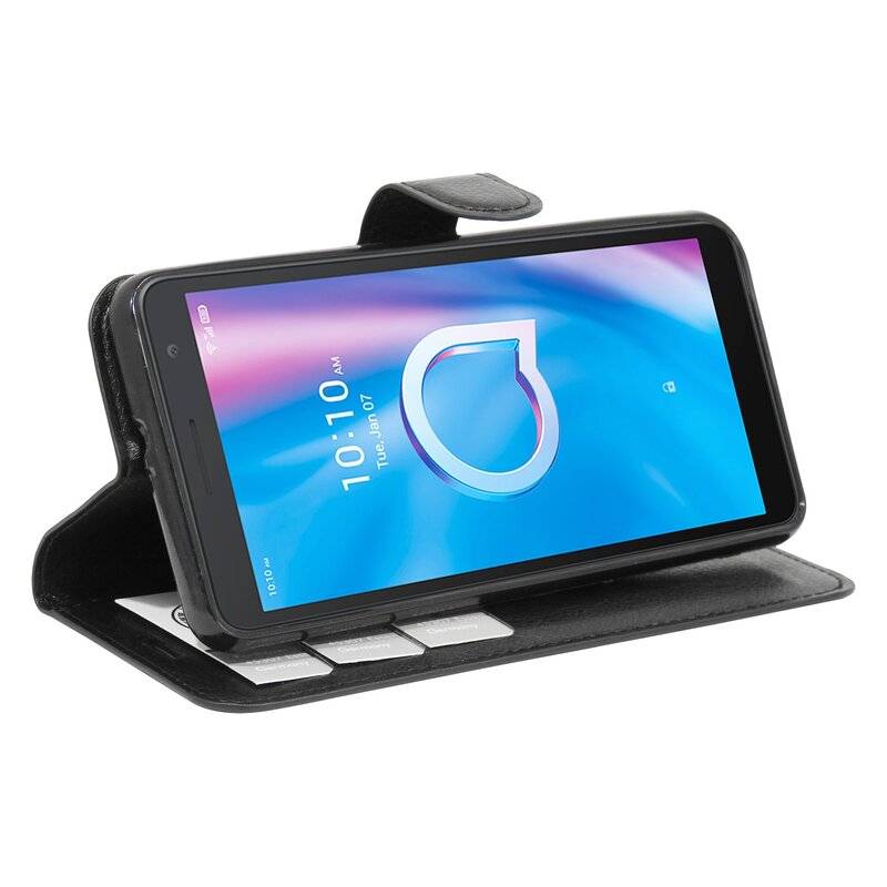 Buch Tasche "Fancy" Alcatel 1B ( 2020 ) Handy Hülle Etui Brieftasche Schutzhülle mit Standfunktion, Kartenfach Schwarz