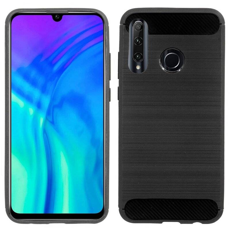 Silikon Hülle Bumper Carbon HONOR 20E Case TPU Soft Handyhülle Cover Schutzhülle Schwarz