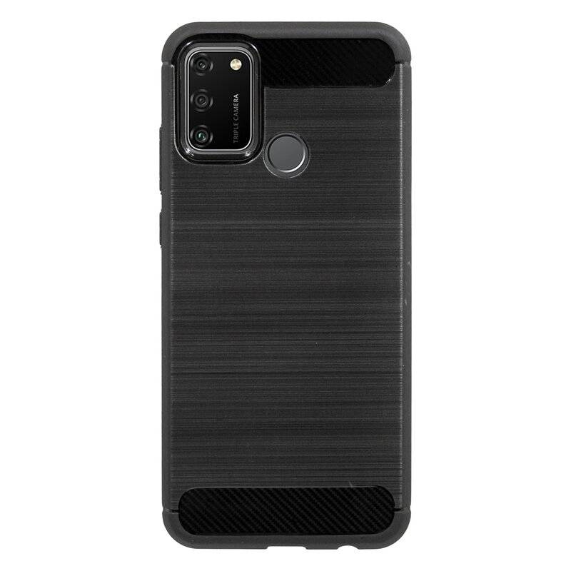 Silikon Hülle Bumper Carbon HONOR 9A Case TPU Soft Handyhülle Cover Schutzhülle Schwarz