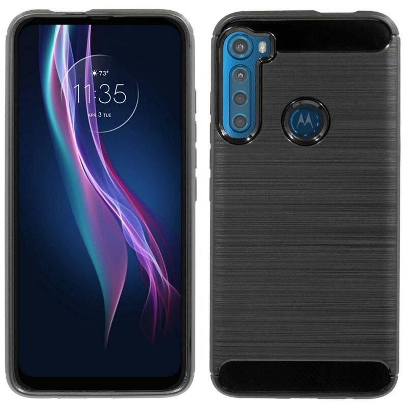 Silikon Hülle Carbon MOTOROLA ONE FUSION PLUS TPU Case Soft Handyhülle Cover Schutzhülle Schwarz