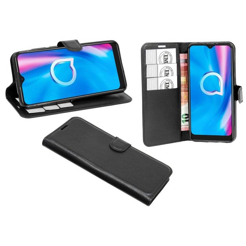 Buch Tasche "Fancy" Alcatel 1S ( 2020 ) Handy Hülle Etui Brieftasche Schutzhülle mit Standfunktion, Kartenfach Schwarz