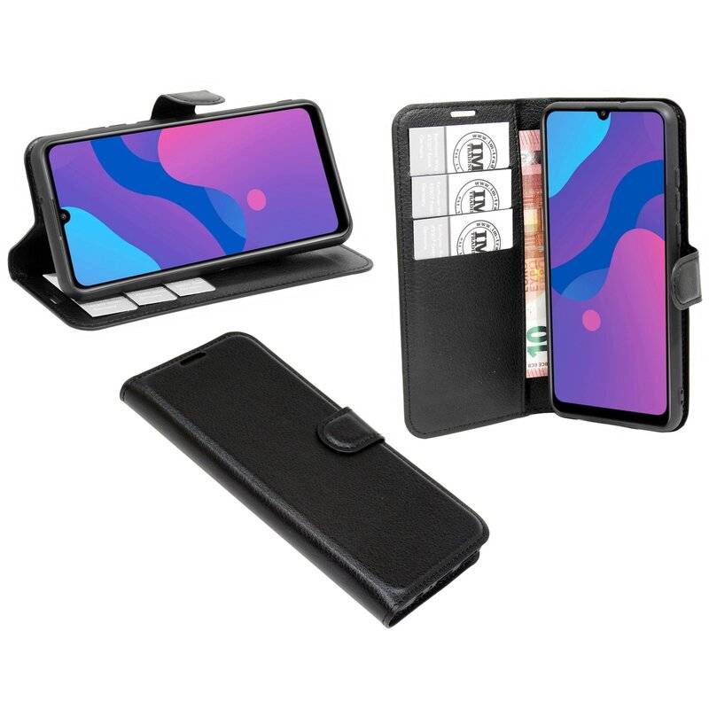 Buch Tasche "Fancy" HONOR 9A Handy Hülle Etui Brieftasche Schutzhülle mit Standfunktion, Kartenfach Schwarz