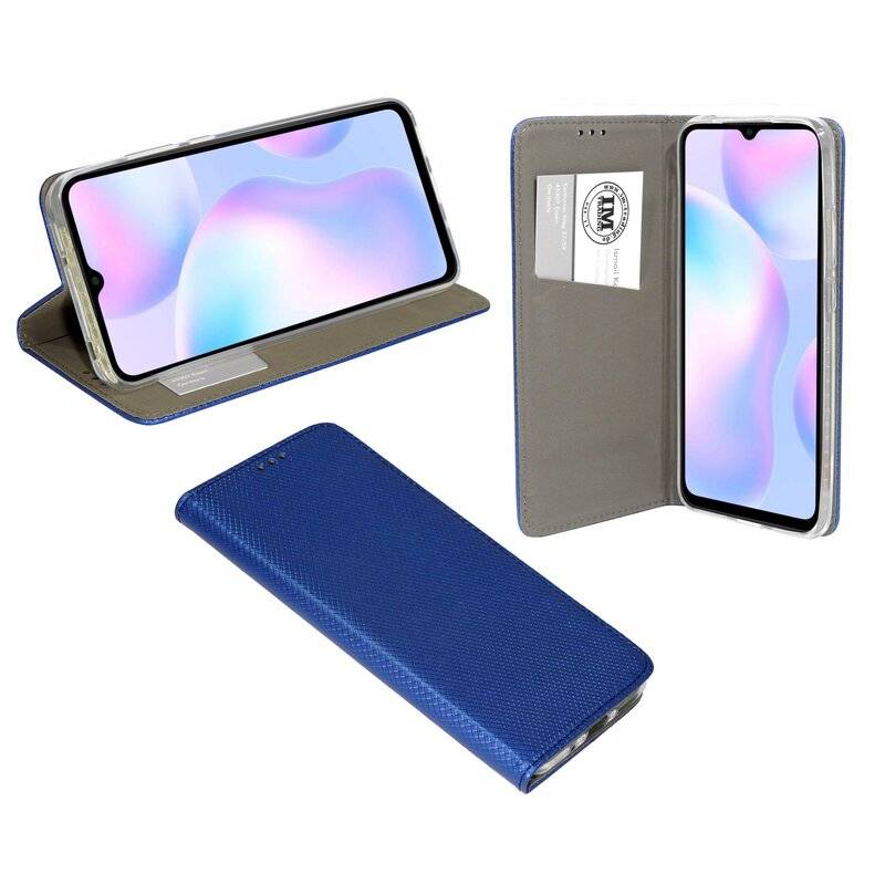 Buch Tasche "Smart" XIAOMI REDMI 9A Handy Hülle Schutzhülle mit Standfunktion, Kartenfach Blau