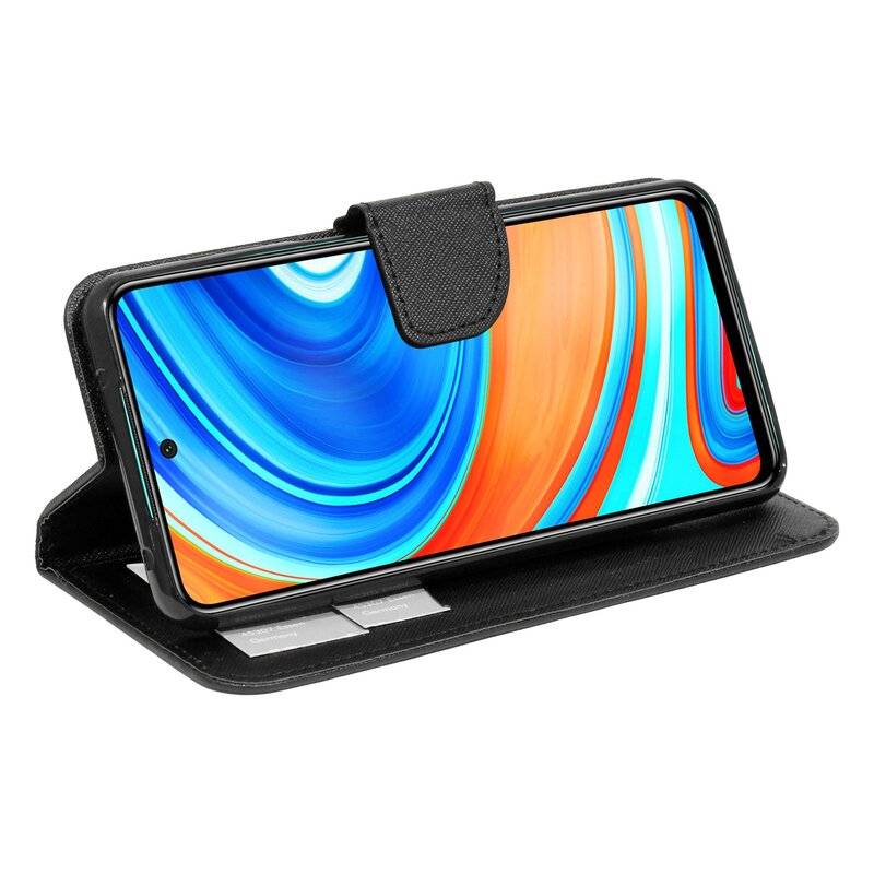 Buch Tasche "Fancy" XIAOMI REDMI NOTE 9 PRO Handy Hülle Schutzhülle mit Standfunktion, Kartenfach Schwarz