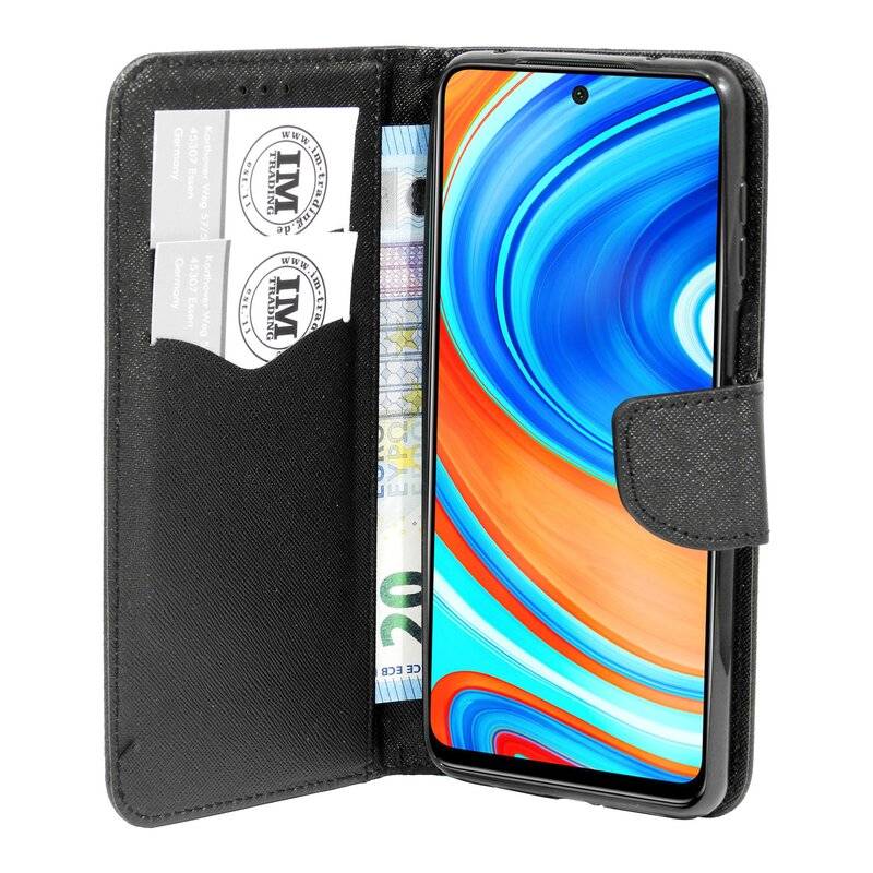Buch Tasche "Fancy" XIAOMI REDMI NOTE 9 PRO Handy Hülle Schutzhülle mit Standfunktion, Kartenfach Schwarz