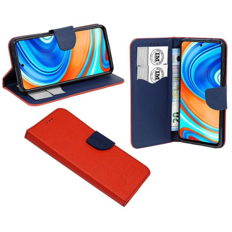 Buch Tasche "Fancy" XIAOMI REDMI NOTE 9 PRO Handy Hülle Schutzhülle mit Standfunktion, Kartenfach Rot