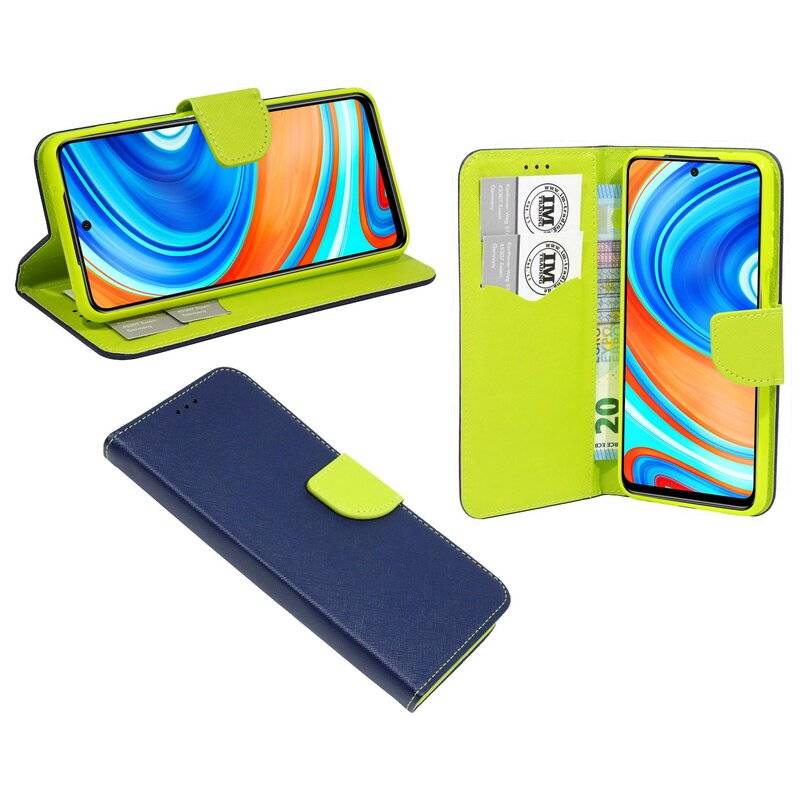 Buch Tasche "Fancy" XIAOMI REDMI NOTE 9 PRO MAX Handy Hülle Schutzhülle mit Standfunktion, Kartenfach Blau