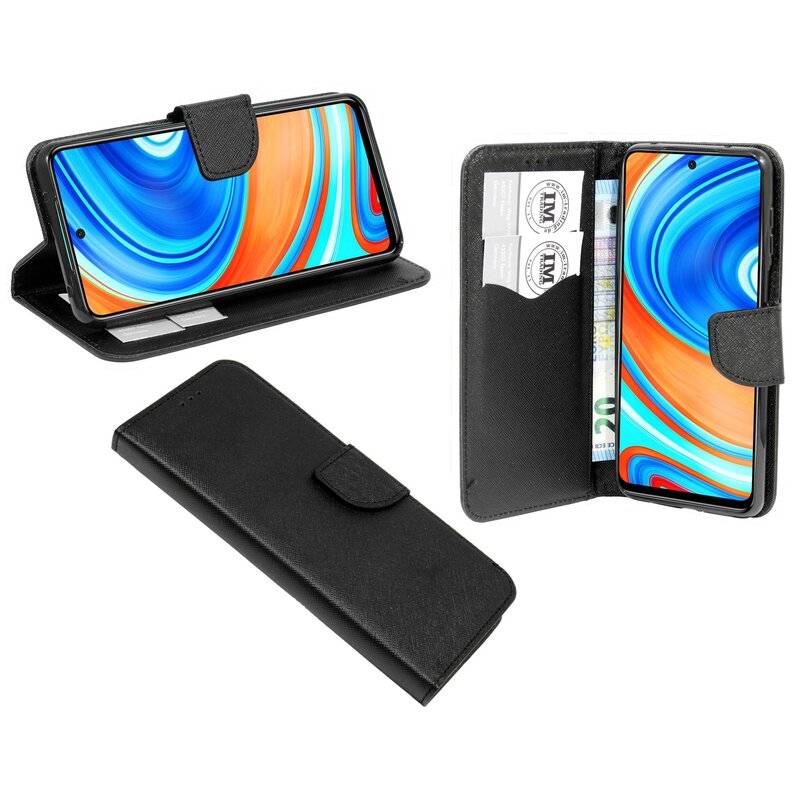Buch Tasche "Fancy" XIAOMI REDMI NOTE 9S Handy Hülle Schutzhülle mit Standfunktion, Kartenfach Schwarz