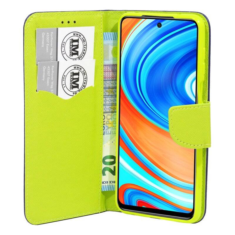 Buch Tasche "Fancy" XIAOMI REDMI NOTE 9S Handy Hülle Schutzhülle mit Standfunktion, Kartenfach Blau-Grün