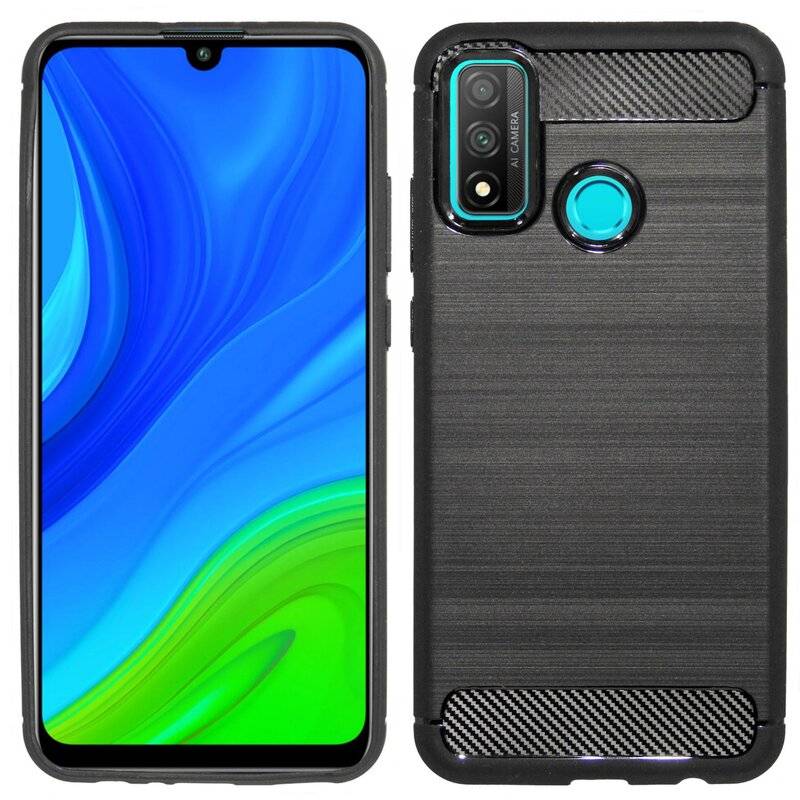 Silikon Hülle Bumper Carbon Huawei P Smart 2020 Case TPU Soft Handyhülle Cover Schutzhülle Schwarz
