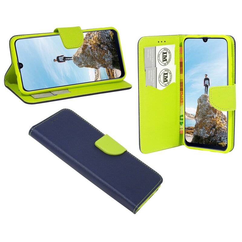 Buch Tasche "Fancy" SAMSUNG GALAXY M30s (M307F) Handy Hülle Schutzhülle mit Standfunktion, Kartenfach Blau-Grün