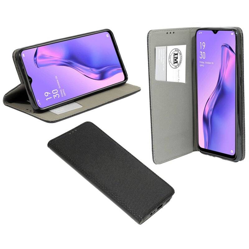 Buch Tasche "Smart" Oppo A31 Handy Hülle Schutzhülle mit Standfunktion, Kartenfach Schwarz