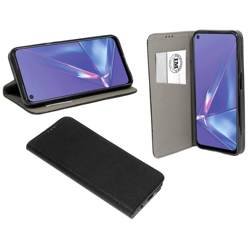 Buch Tasche "Smart" Oppo A72 Handy Hülle Schutzhülle mit Standfunktion, Kartenfach Schwarz