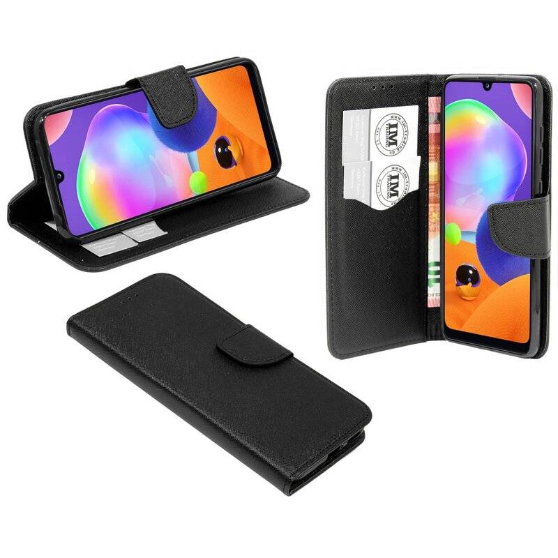 Buch Tasche "Fancy" SAMSUNG GALAXY A31 (A315F) Handy Hülle Schutzhülle mit Standfunktion, Kartenfach Schwarz
