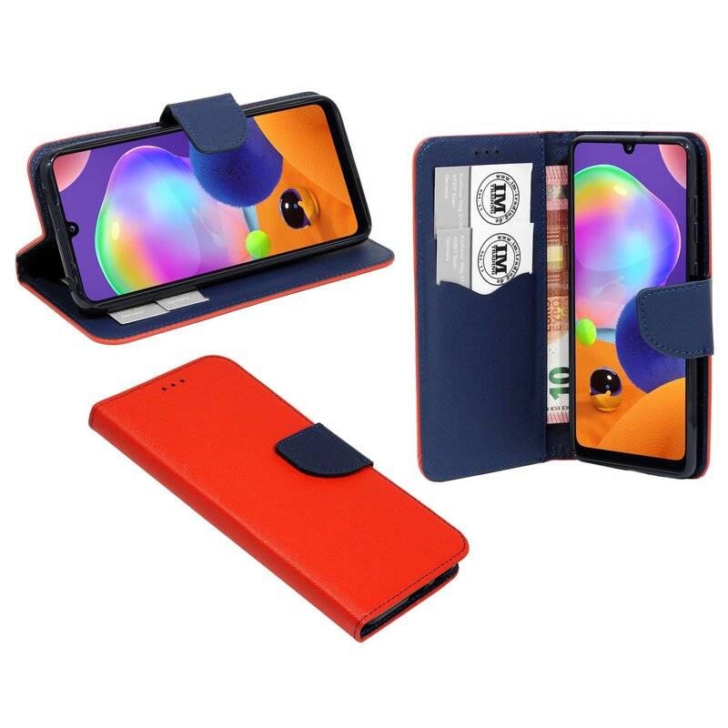 Buch Tasche "Fancy" SAMSUNG GALAXY A31 (A315F) Handy Hülle Schutzhülle mit Standfunktion, Kartenfach Rot-Blau