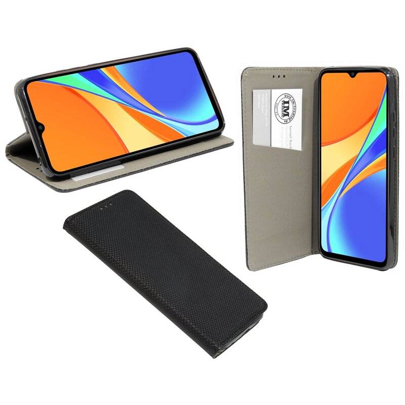 Buch Tasche "Smart" XIAOMI REDMI 9C Handy Hülle Schutzhülle mit Standfunktion, Kartenfach Schwarz