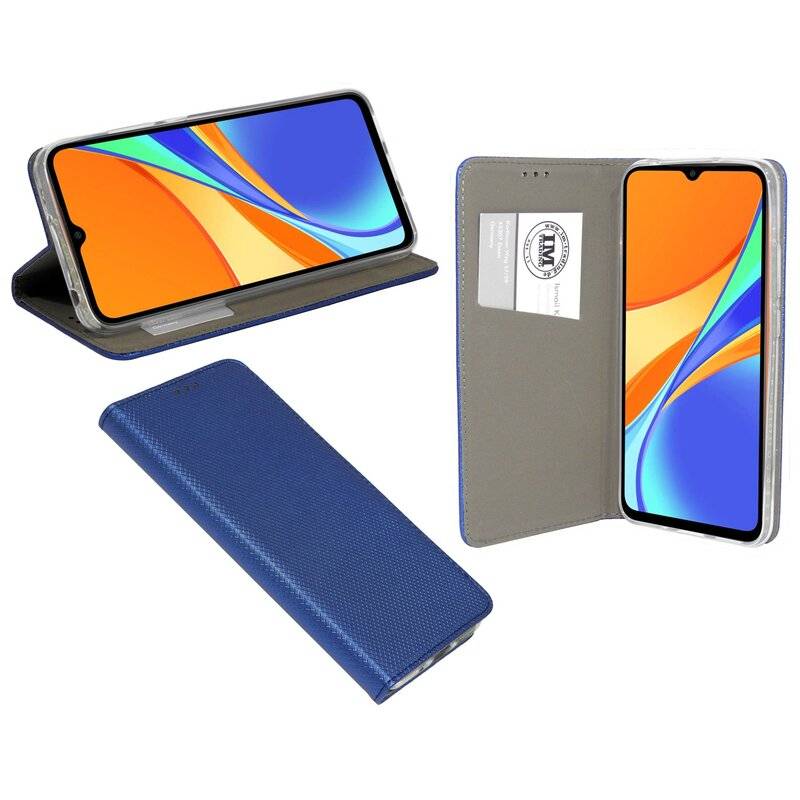 Buch Tasche "Smart" XIAOMI REDMI 9C Handy Hülle Schutzhülle mit Standfunktion, Kartenfach Blau