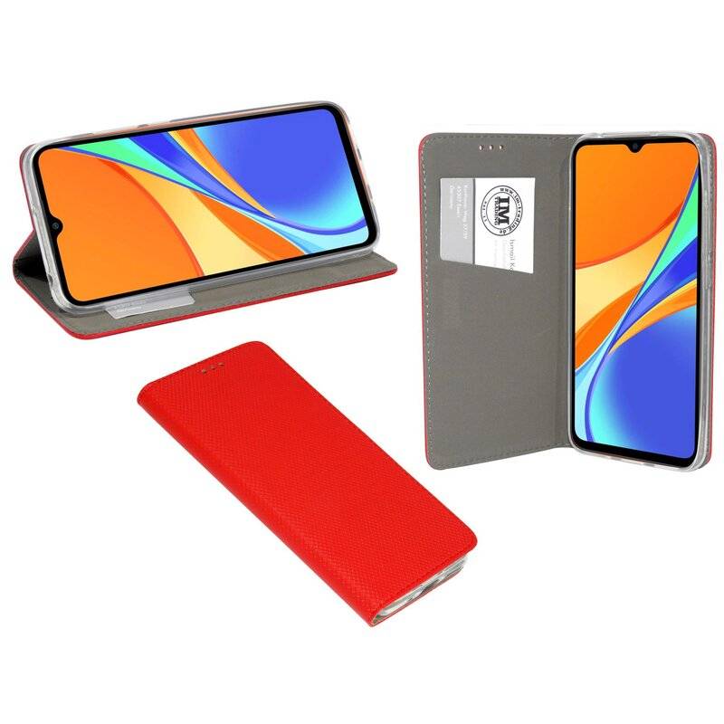 Buch Tasche "Smart" XIAOMI REDMI 9C Handy Hülle Schutzhülle mit Standfunktion, Kartenfach Rot