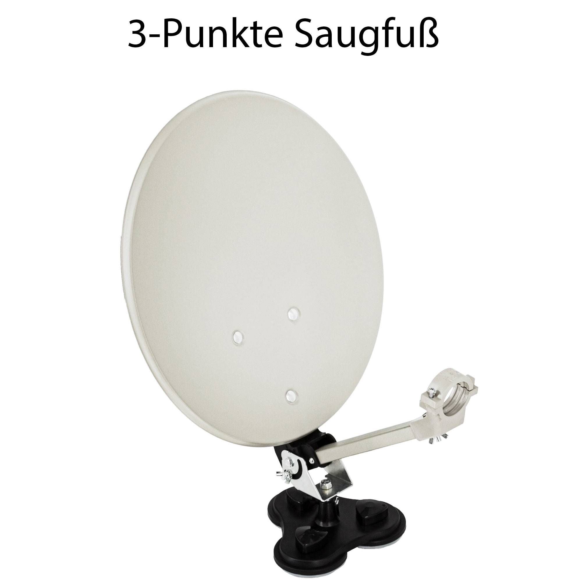 PremiumX Camping SAT Anlage Satelliten-Schüssel Tischhalter Masthalter Saugfuß Single LNB 10m Kabel F-Stecker im Koffer