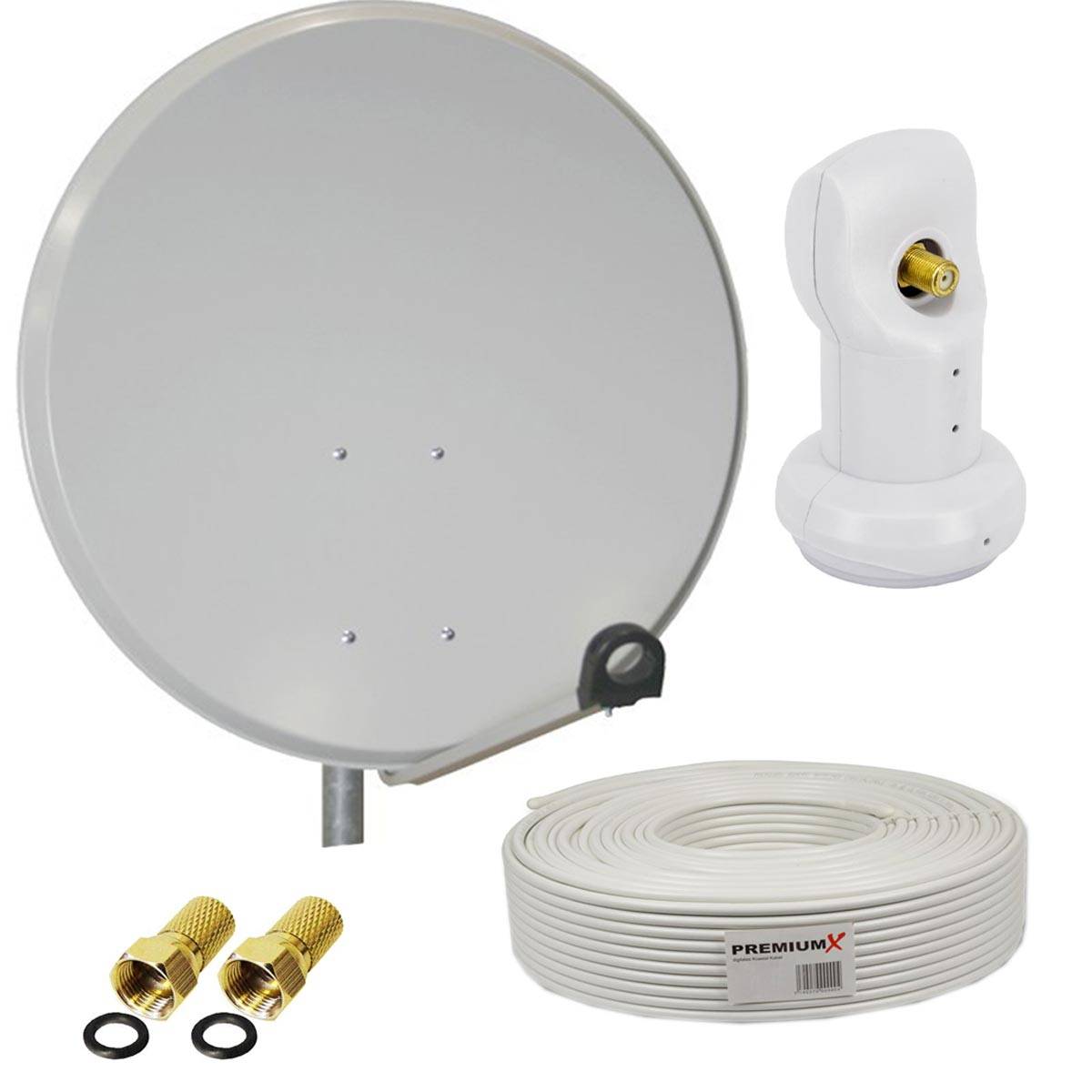 PremiumX Satelliten-Komplettanlage 60cm Satellitenschüssel SAT Antenne Single LNB 20m Kabel F-Stecker