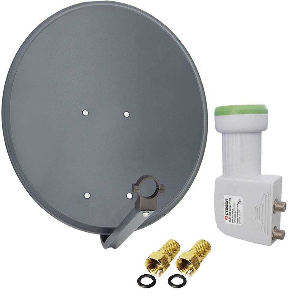 PremiumX Satelliten-Komplettanlage 60cm Satellitenantenne Anthrazit Octagon Twin Green LNB SAT 4x F-Stecker