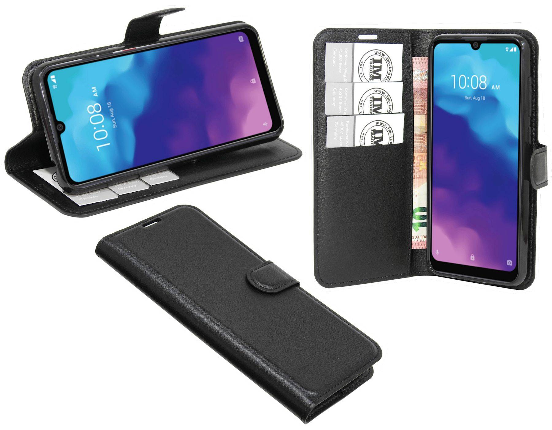 cofi1453® Buch Tasche "Fancy" kompatibel mit ZTE BLADE A7 2020 Handy Hülle Etui Brieftasche Schutzhülle mit Standfunktion, Kartenfach Schwarz
