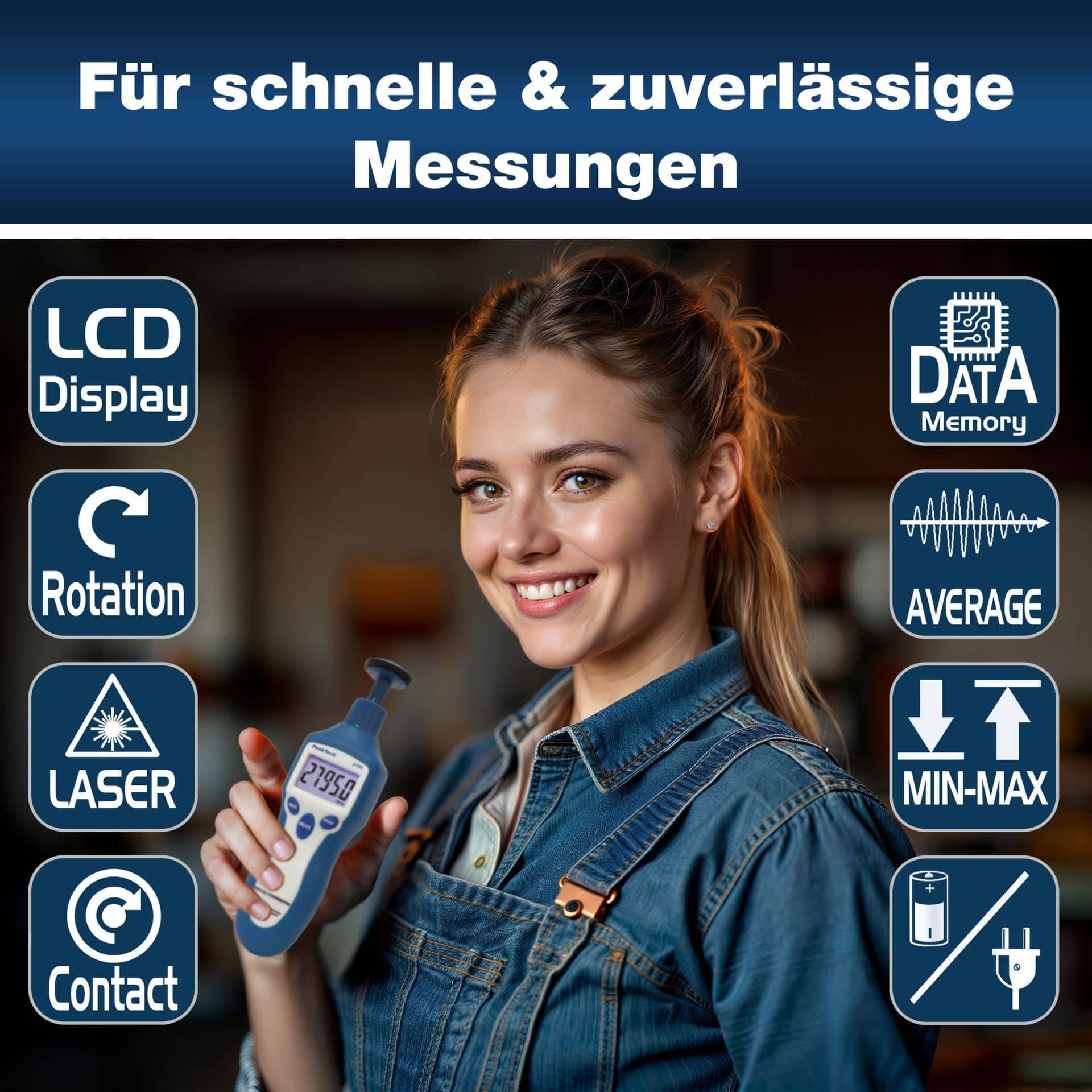 PEAKTECH Drehzahlmessgerät P 2795, Photo-Kontakt-Typ mit Laser