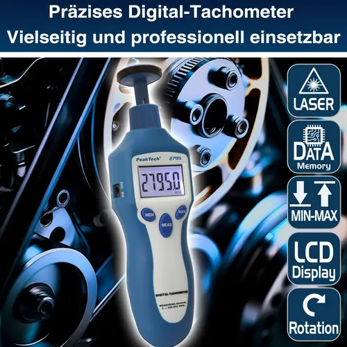 PEAKTECH Drehzahlmessgerät P 2795, Photo-Kontakt-Typ mit Laser PEAKTECH Drehzahlmessgerät P 2795, Photo-Kontakt-Typ mit Laser
