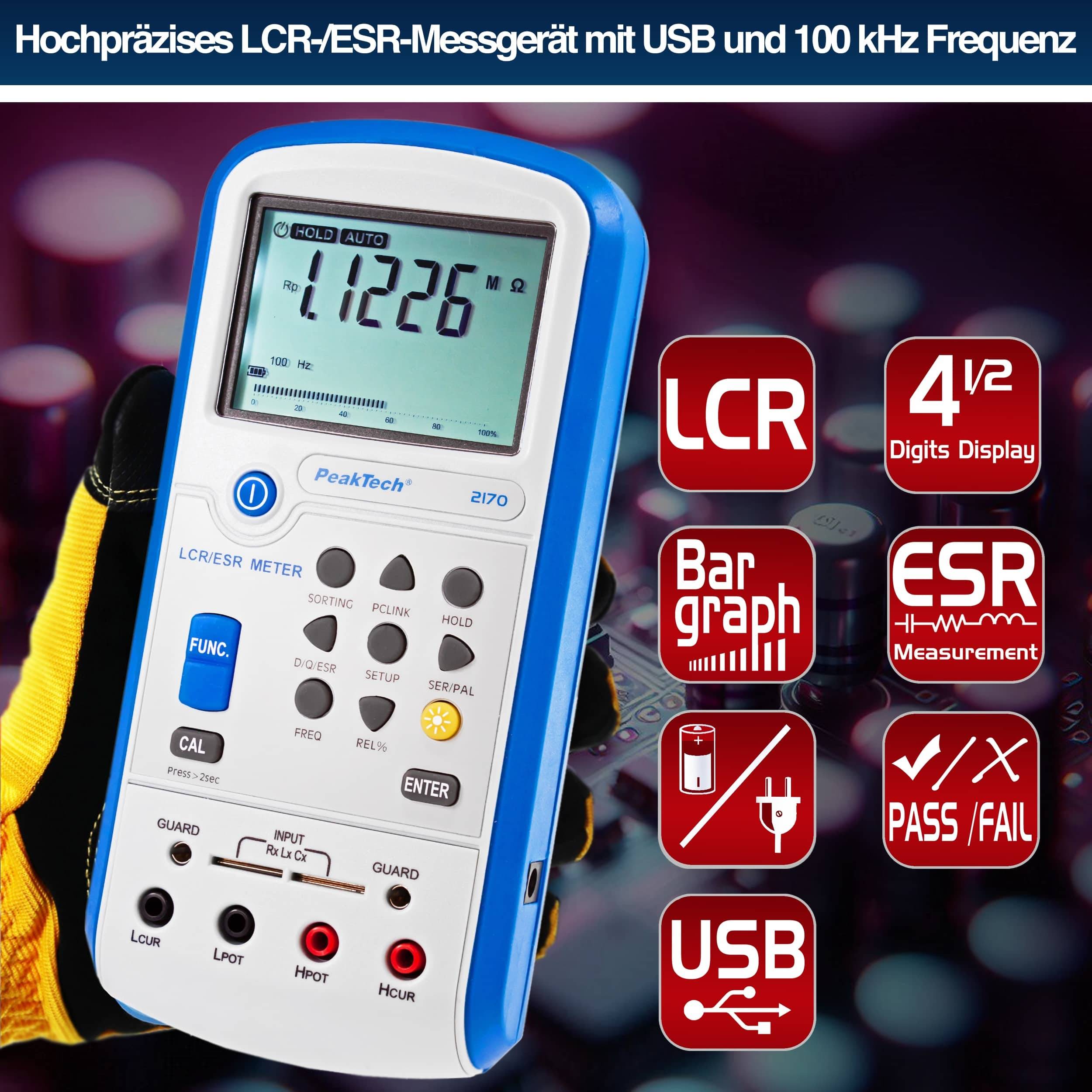 PEAKTECH LCR-/ESR Meter, P 2170, 100 Hz - 100 kHz, mit USB