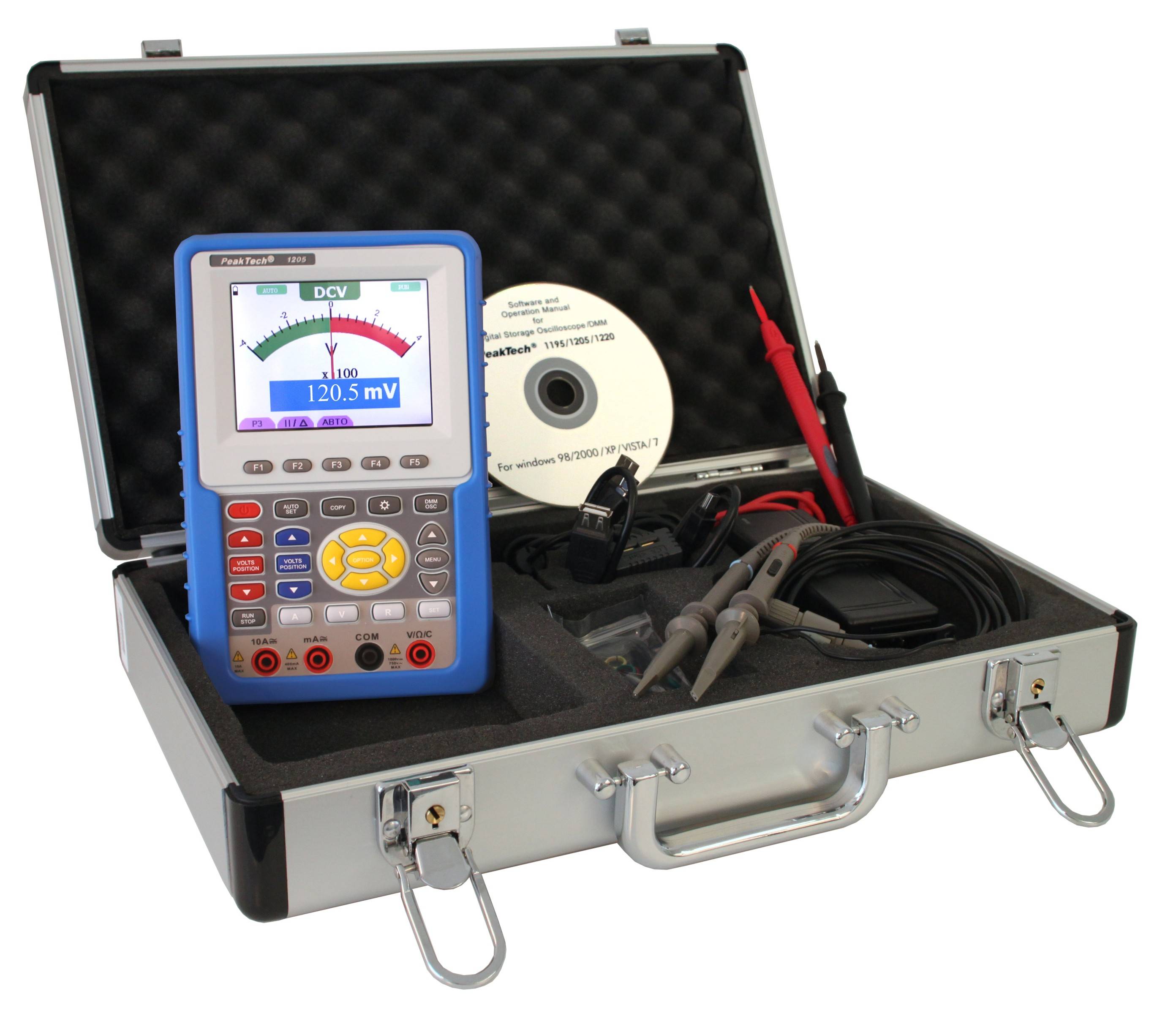 20 MHz / 2 CH ~ 100 MS/s ~ Hand- Oszilloskop mit Digitalmultimeter