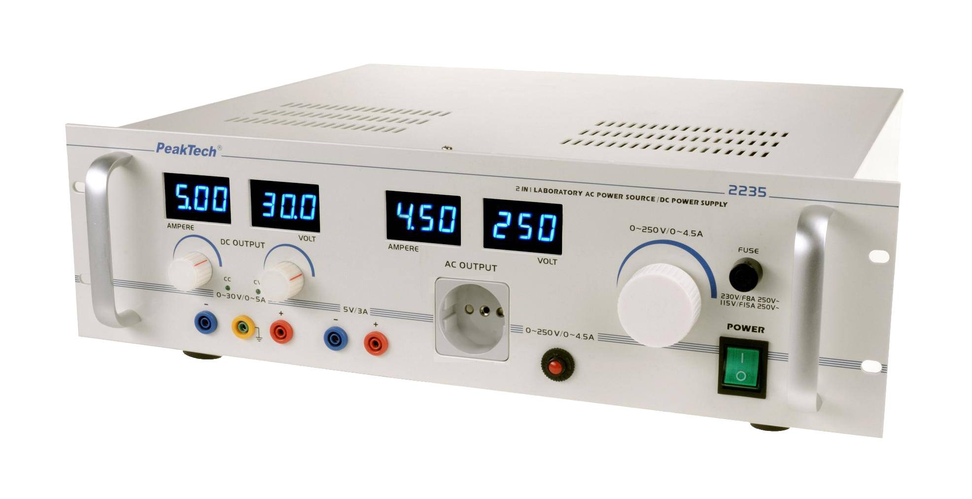 Regeltrenntransformator, 1000 W, 30 V/5 A, 5 V/3 A fest