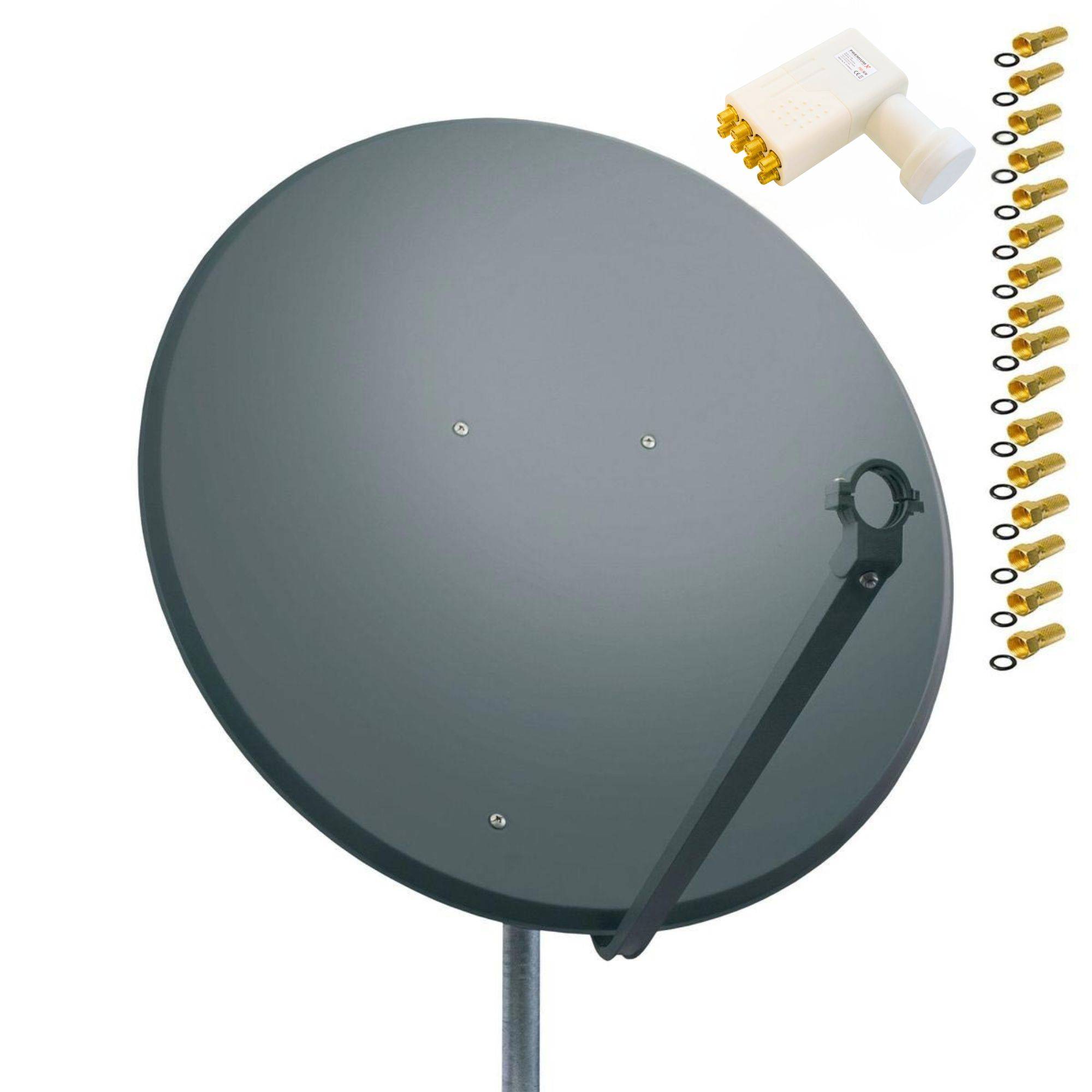 PremiumX Satelliten-Komplettanlage 100cm Satellitenschüssel Anthrazit Satellitenantenne Octo LNB F-Stecker, SAT bis 8 Teilnehmer